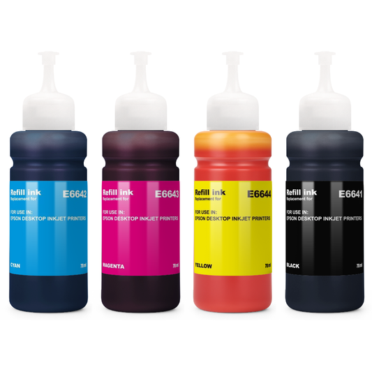 Wechselfaul 4er Tintenflaschen Set – Ersatz für EPSON T6646 – Schwarz, Cyan, Magenta, Gelb – Hochwertige Nachfüll-Tinte für EcoTank Drucker