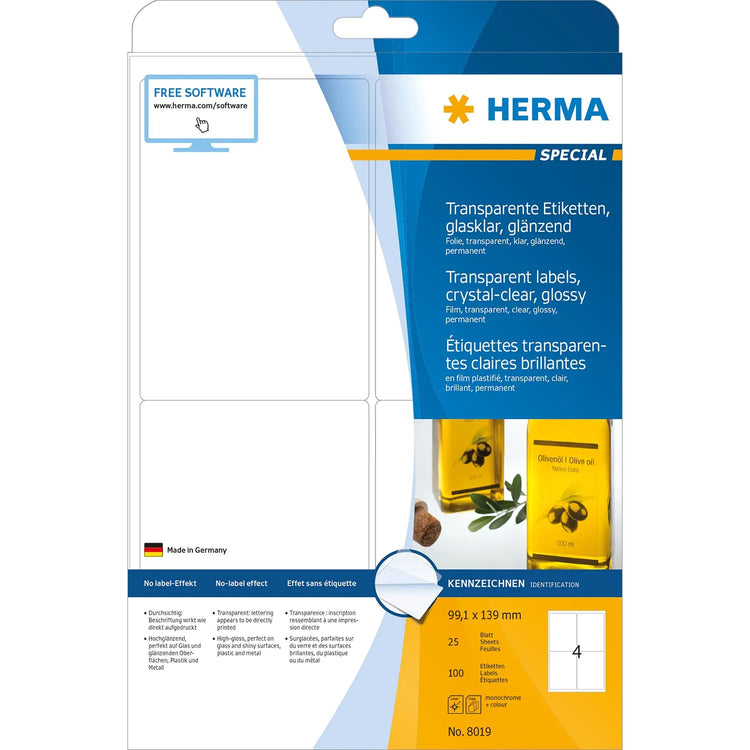 100 HERMA Folienetiketten 8019 transparent