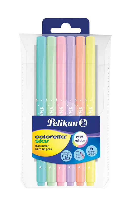 6 Pelikan Colorella Star C302 PASTELL Filzstifte farbsortiert