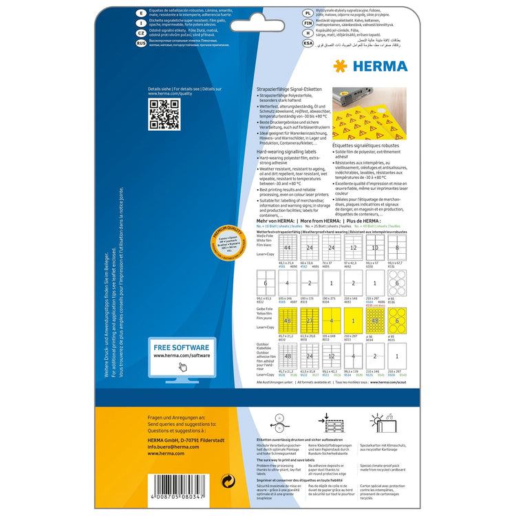 1.200 HERMA wetterfeste Folienetiketten 8034 gelb