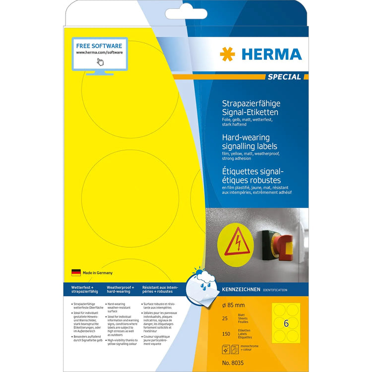 150 HERMA wetterfeste Folienetiketten 8035 gelb
