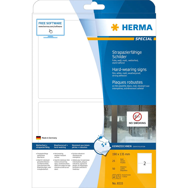 50 HERMA wetterfeste Folienetiketten 8333 weiß