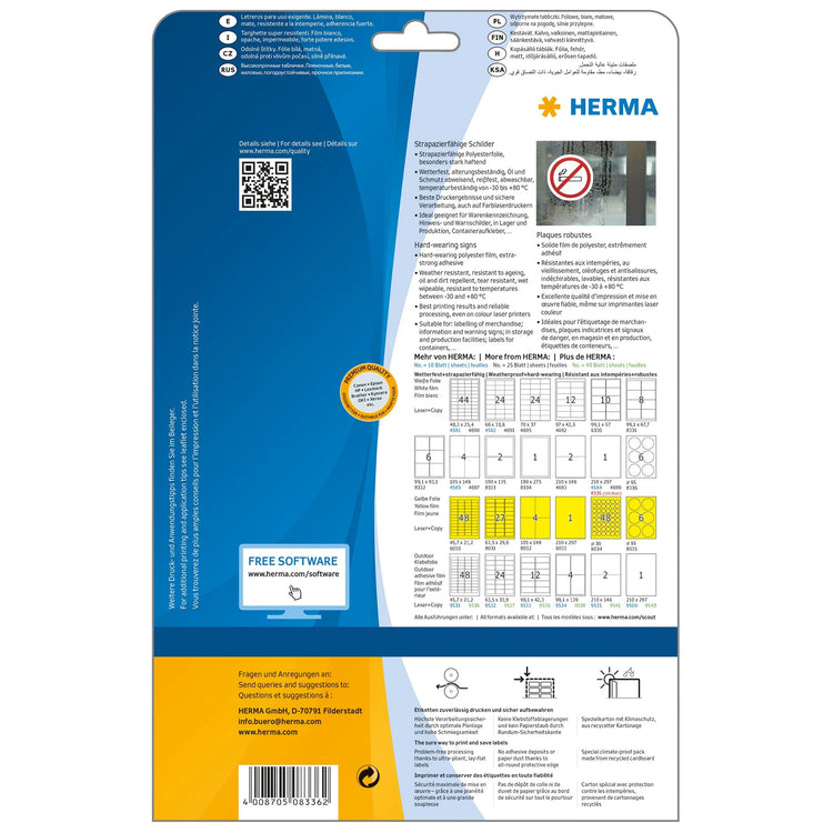 150 HERMA wetterfeste Folienetiketten 8336 weiß