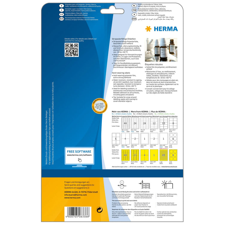 1.250 HERMA wetterfeste Folienetiketten 8338 weiß