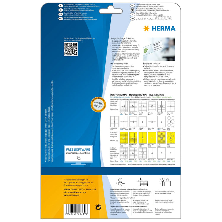 1.750 HERMA wetterfeste Folienetiketten 8339 weiß