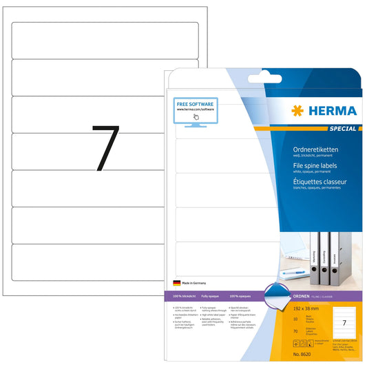 70 HERMA Ordneretiketten 8620 weiß für 4,0 - 5,0 cm Rückenbreite