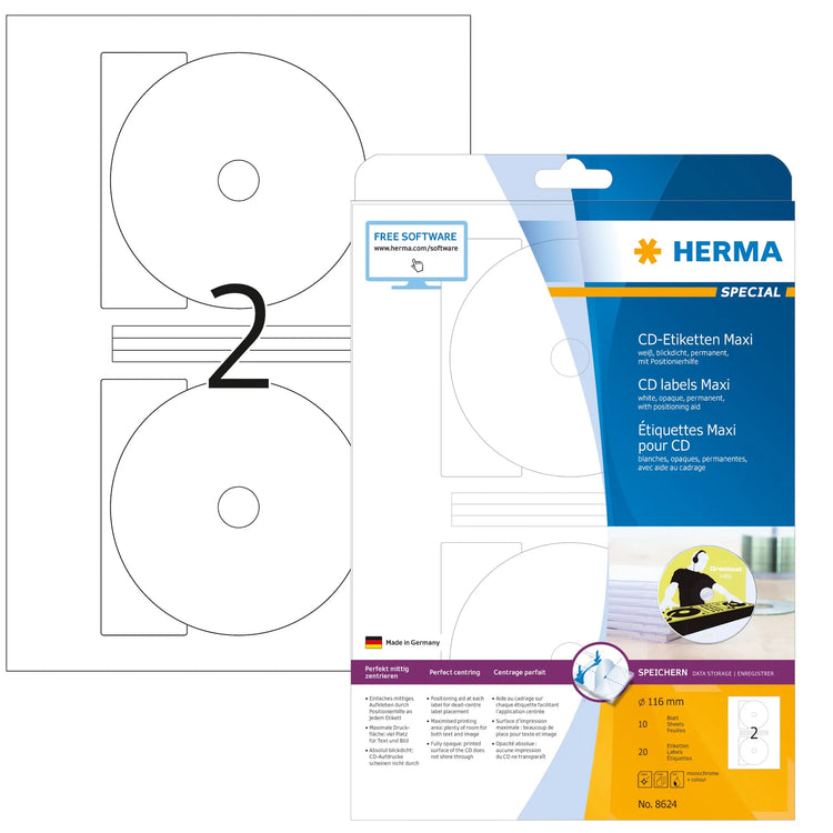 20 HERMA CD-Etiketten 8624 weiß