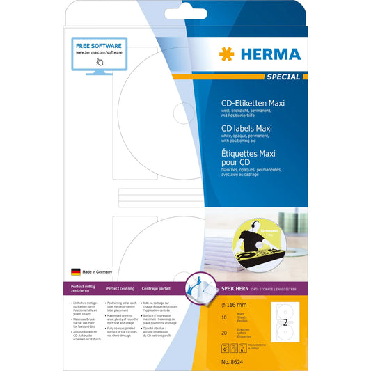 20 HERMA CD-Etiketten 8624 weiß