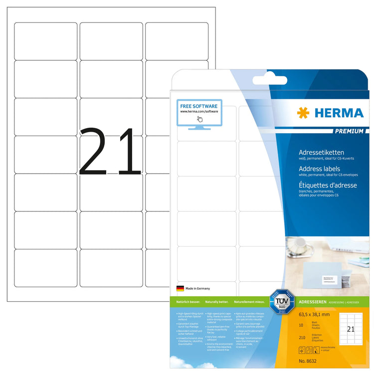 210 HERMA Adressetiketten 8632 weiß