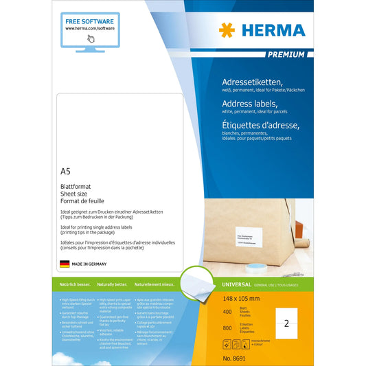 800 HERMA Adressetiketten 8691 weiß