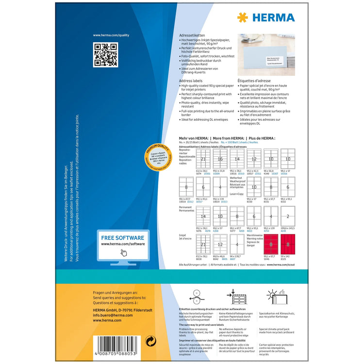1.200 HERMA Adressetiketten 8805 weiß