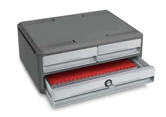 cep Schubladenbox MoovUp mit Schloss lichtgrau 1091216361, DIN A4 quer, DIN A5 quer mit 3 Schubladen