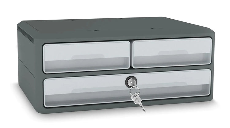 cep Schubladenbox MoovUp mit Schloss lichtgrau 1091216361, DIN A4 quer, DIN A5 quer mit 3 Schubladen