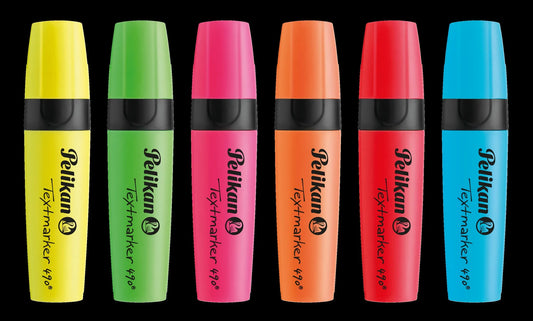 6 Pelikan 490 Textmarker farbsortiert gelb, orange, grün, pink, blau, rot