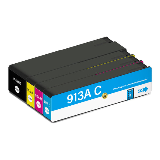 Wechselfaul kompatible Druckerpatronen Multipack 4er-Set als Ersatz für HP 913A – Schwarz, Cyan, Magenta, Gelb – hohe Reichweite