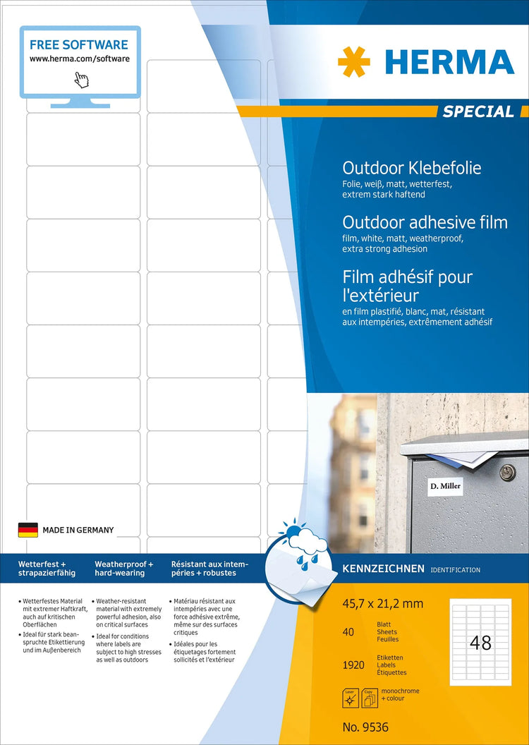 1.920 HERMA Folien-Kraftklebe-Etiketten 9536 weiß