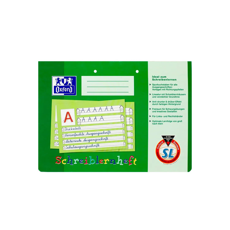 OXFORD Schreiblernheft quer Lineatur SL (1. Schuljahr) liniert ohne Rand, grün, Sie erhalten 3 Hefte