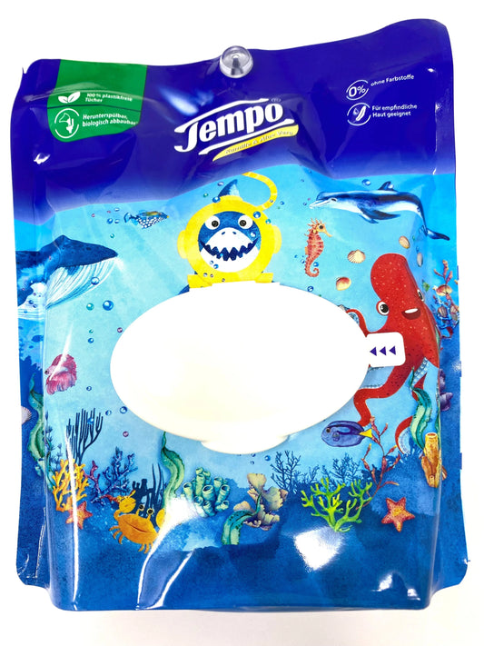 Tempo Feuchttücher Kamille & Aloe Vera 40 Tücher mit Saugnapf verschiedene Motive