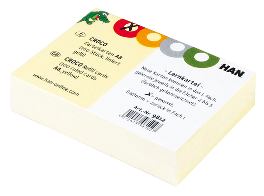 100 HAN Karteikarten DIN A8 gelb liniert