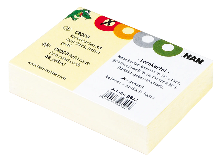 100 HAN Karteikarten DIN A8 gelb liniert