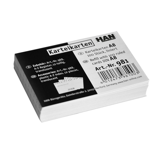 100 HAN Karteikarten DIN A8 weiß liniert
