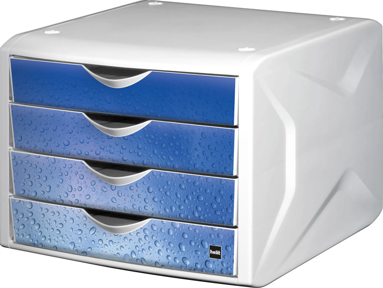 helit Schubladenbox the chameleon blau DIN A4 mit 4 Schubladen