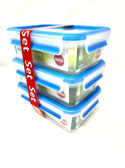 3 emsa Frischhaltedosen-Set CLIP & CLOSE 7,0 cm hoch transparent 1,0 l