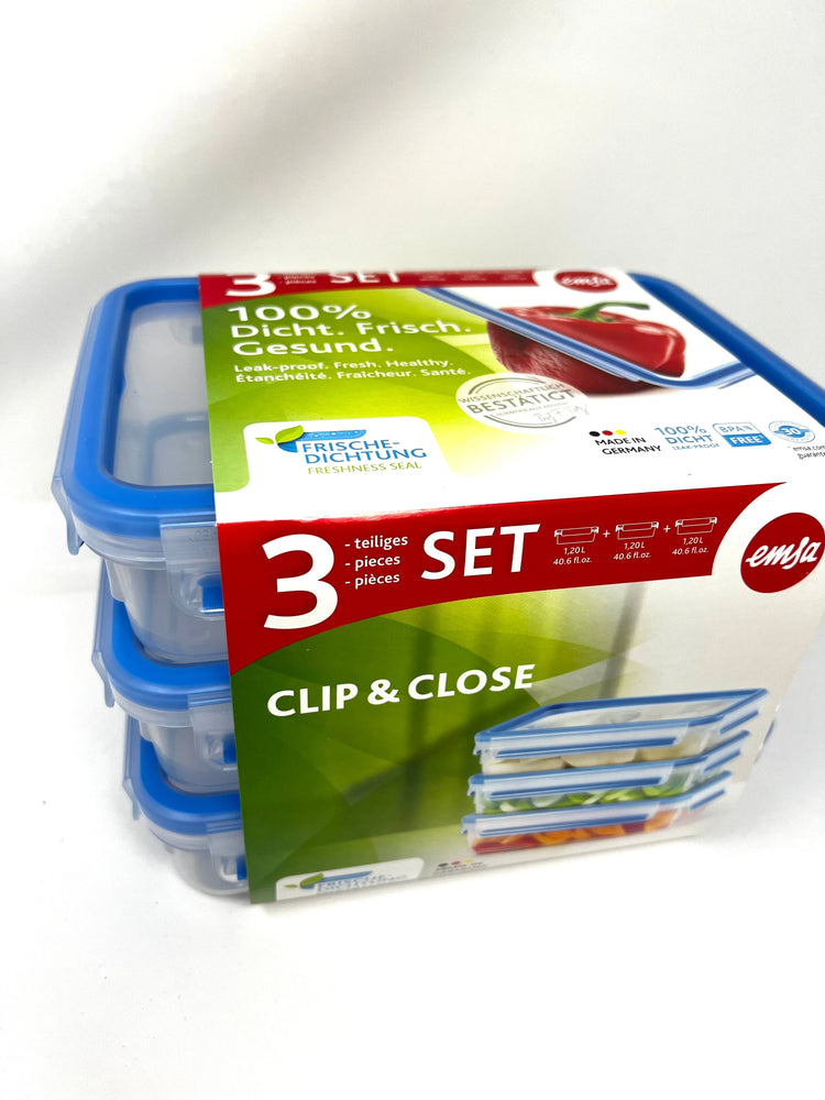 Emsa 3 Frischhaltedosen CLIP & CLOSE 5,8 cm hoch transparent 3x 1,2 l