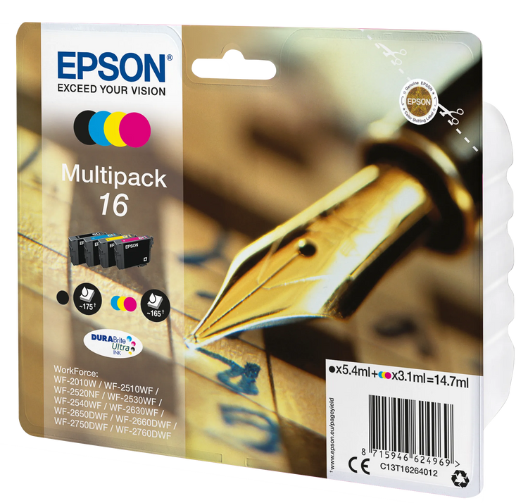 4 EPSON 16 / T1626 schwarz, cyan, magenta, gelb Tintenpatronen