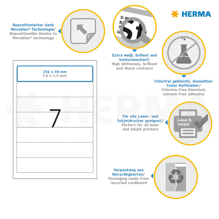 175 HERMA Ordneretiketten 10155 weiß für 4,0 - 5,0 cm Rückenbreite