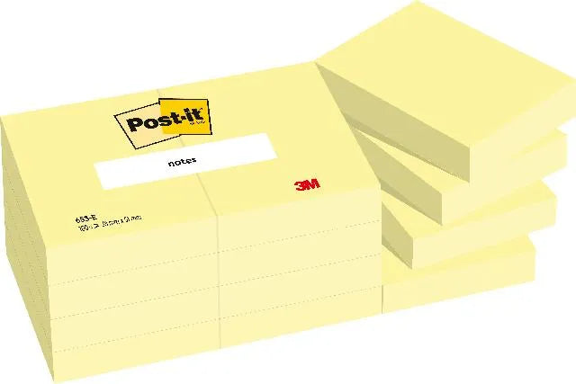 Post-it Notizen Kanariengelb, Packung mit 12 Blöcken, 100 Blatt pro Block, 51 mm x 38 mm, Farbe: Gelb - Selbstklebende Notizzettel zum Notieren