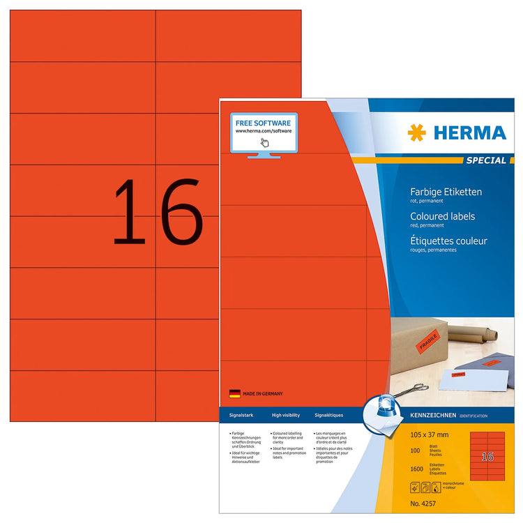 1.600 HERMA Etiketten 4257 rot