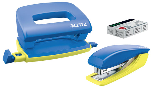 LEITZ Locher und Heftgeräte Set Urban Chic blau/gelb