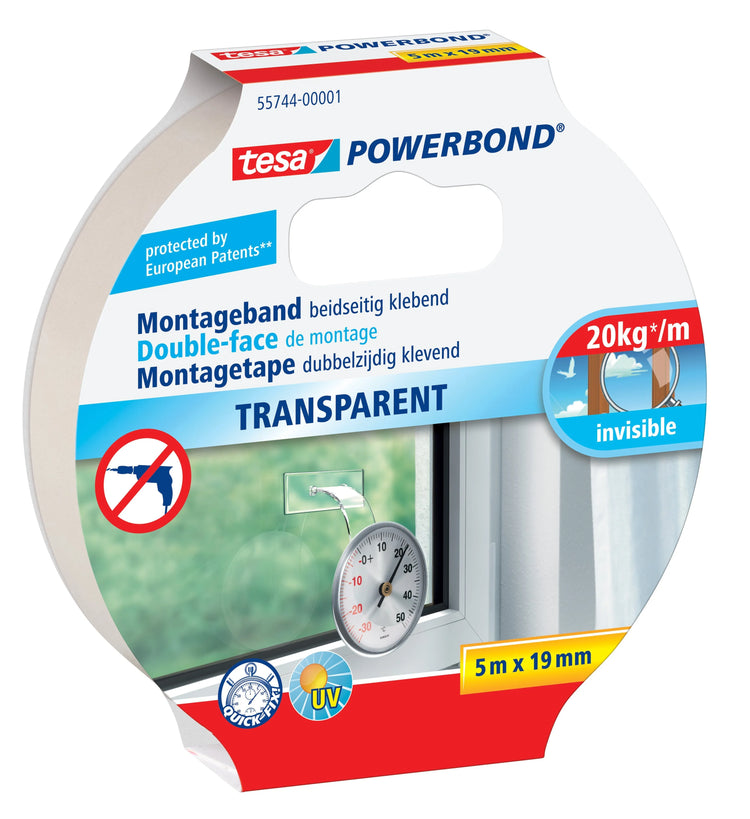 tesa Montageband POWERBOND doppelseitiges Klebeband transparent 19,0 mm x 5,0 m 1 Rolle