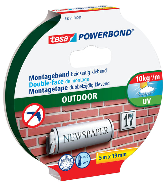 tesa Montageband POWERBOND Outdoor doppelseitiges Klebeband grün 19,0 mm x 5,0 m 1 Rolle