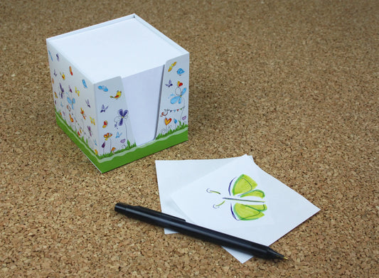RNK-Verlag Zettelbox Schmetterlinge weiß inkl. ca. 900 Notizzettel weiß