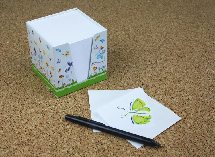 RNK-Verlag Zettelbox Schmetterlinge weiß inkl. ca. 900 Notizzettel weiß