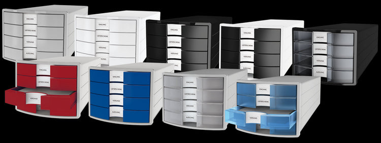 HAN Schubladenbox Impuls lichtgrau DIN C4 mit 4 Schubladen