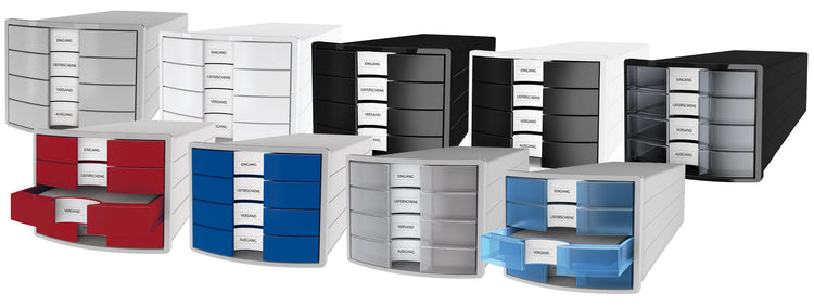 HAN Schubladenbox Impuls schwarz DIN C4 mit 4 Schubladen