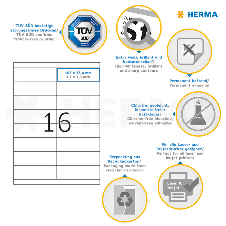 1.600 HERMA Etiketten 4264 weiß