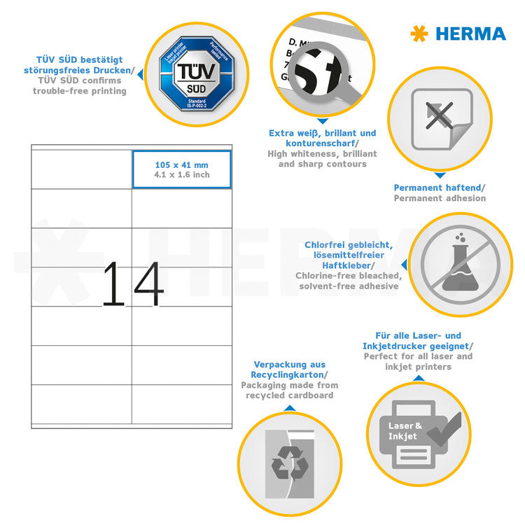 1.400 HERMA Etiketten 4475 weiß