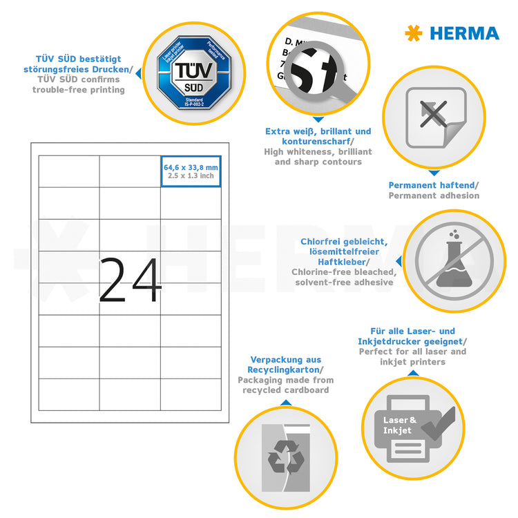2.400 HERMA Etiketten 4262 weiß