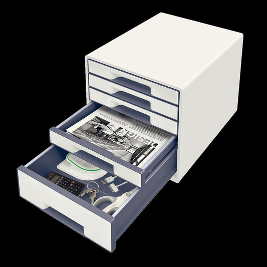 LEITZ Schubladenbox WOW Cube perlweiß/grau DIN A4 mit 5 Schubladen
