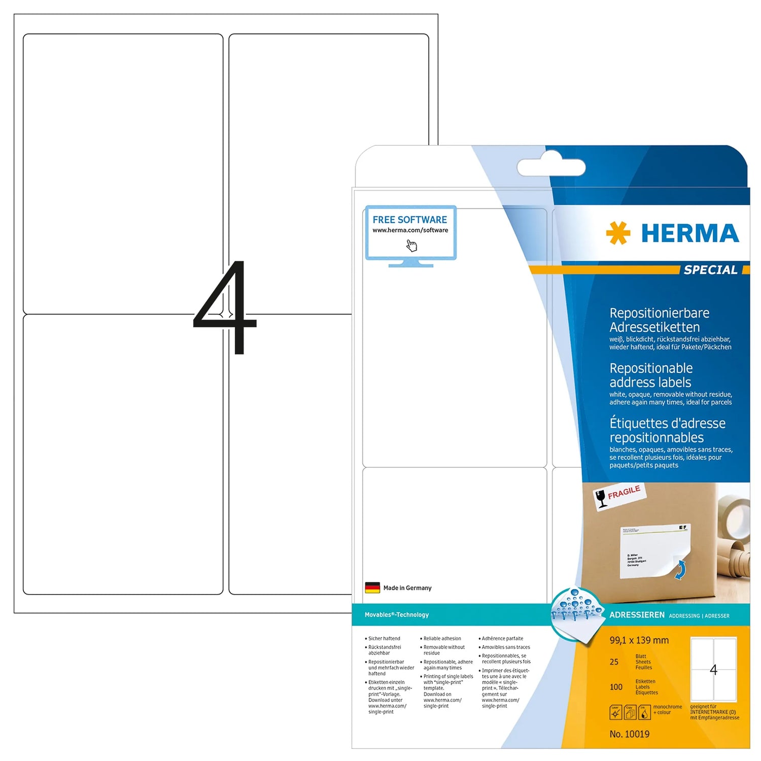 100 HERMA Adressetiketten 10019 weiß