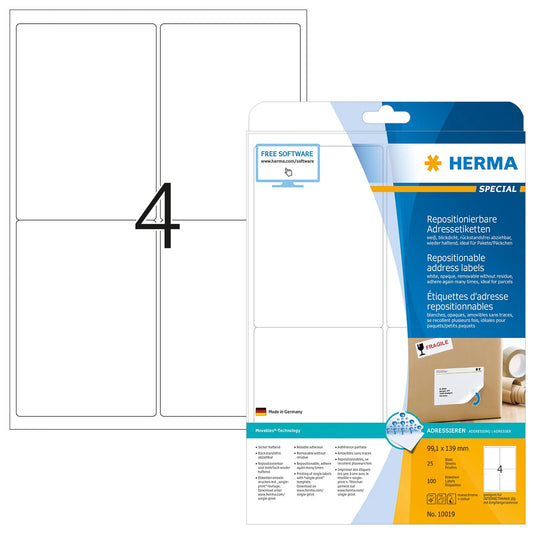 100 HERMA Adressetiketten 10019 weiß