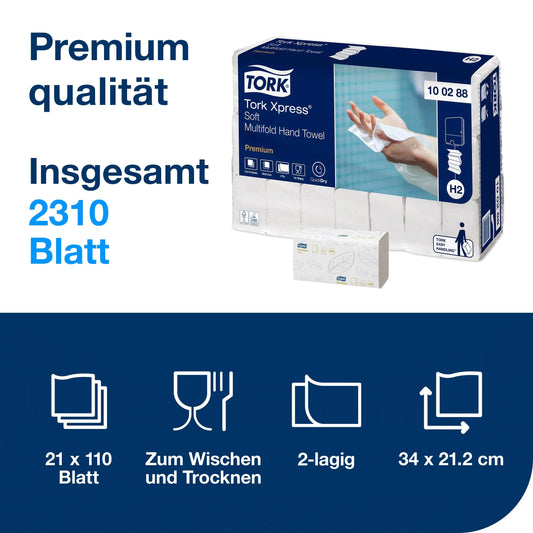 TORK Papierhandtücher 100288 Xpress® H2 Premium Soft Interfold-Falzung 2-lagig 2.310 Tücher