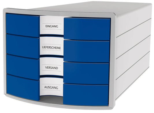 HAN Schubladenbox Impuls blau DIN C4 mit 4 Schubladen