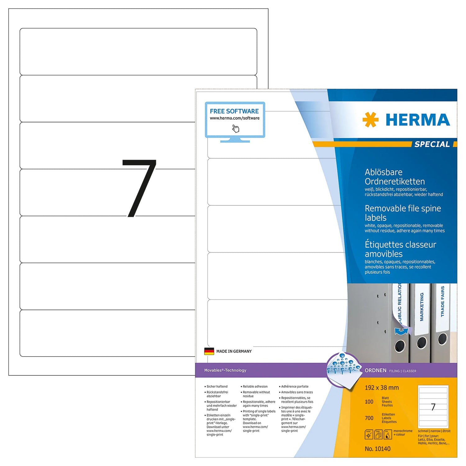 700 HERMA Ordneretiketten 10140 weiß für 4,0 - 5,0 cm Rückenbreite