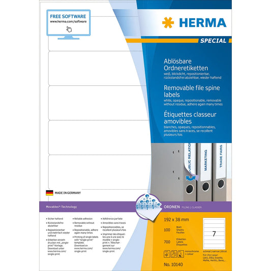 700 HERMA Ordneretiketten 10140 weiß für 4,0 - 5,0 cm Rückenbreite