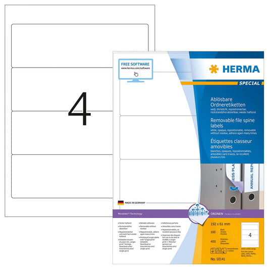 400 HERMA Ordneretiketten 10141 weiß für 7,0 - 8,0 cm Rückenbreite